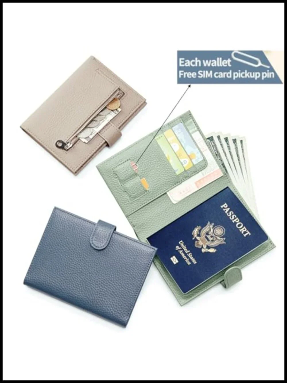 Slim Genuine Leather RFID Passport Holder Travel Wallet Cash Zipper Coin Pocket